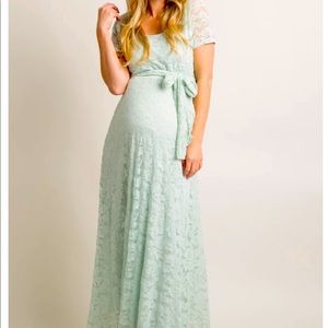 Mint Green Sash Tie Lace Maternity Gown
